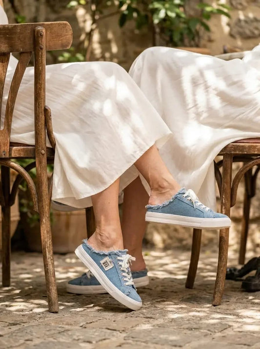 Aurelia — Distressed Denim Mule Sneaker